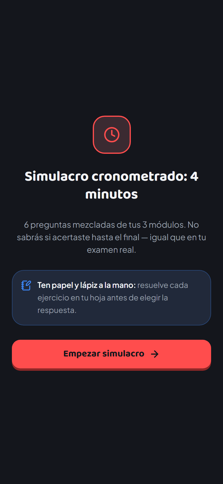 Practica contrarreloj, con el mismo formato de tiempo limitado